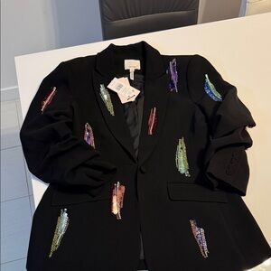 Cinq à Sept Black Blazer with Multicolor Sequin Embellishments